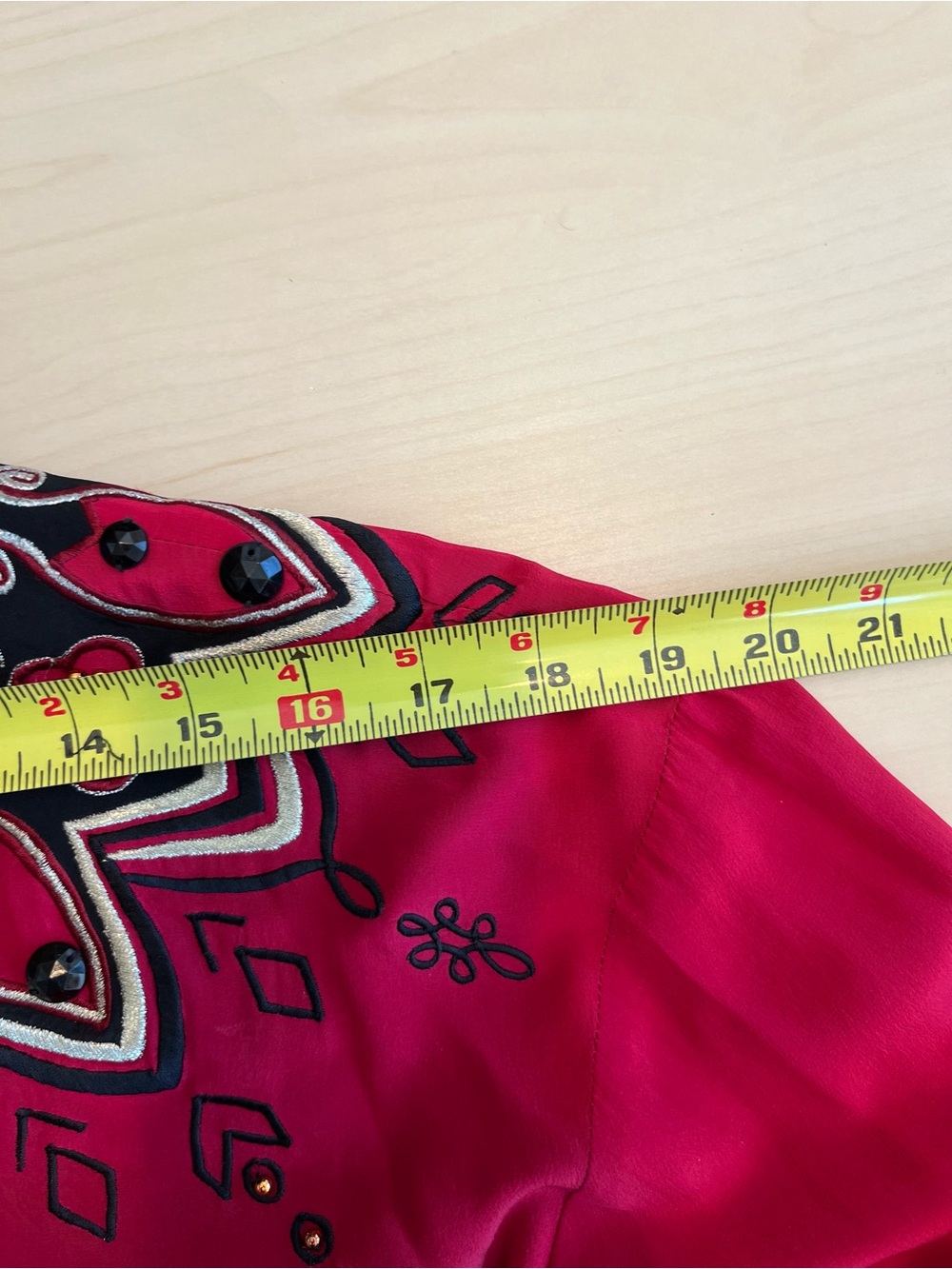 Red Embroidered Collared Button-Up Top - Picture 9 of 12